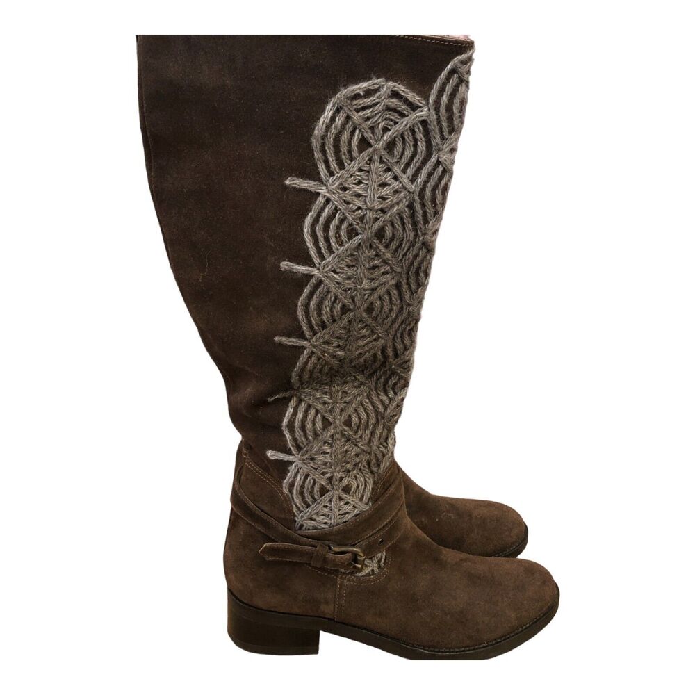 Napoleoni Suede Italian Knee High Embroidered Brown Boots Women's Sz 40 (9.5 US)